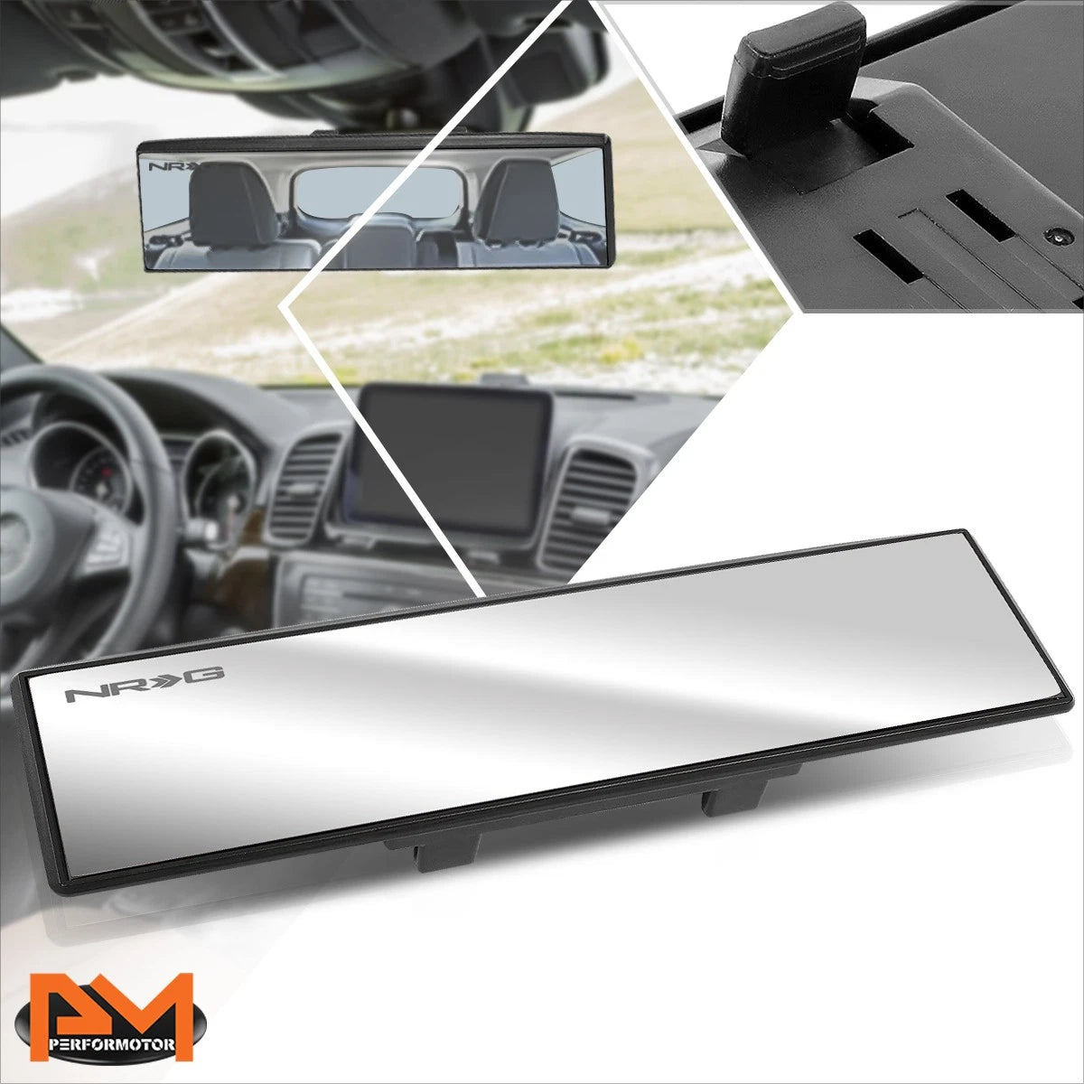 NRG IM-270FWT 270mm Wide-Angle Flat Glass Rear Mirror for Universal Fit