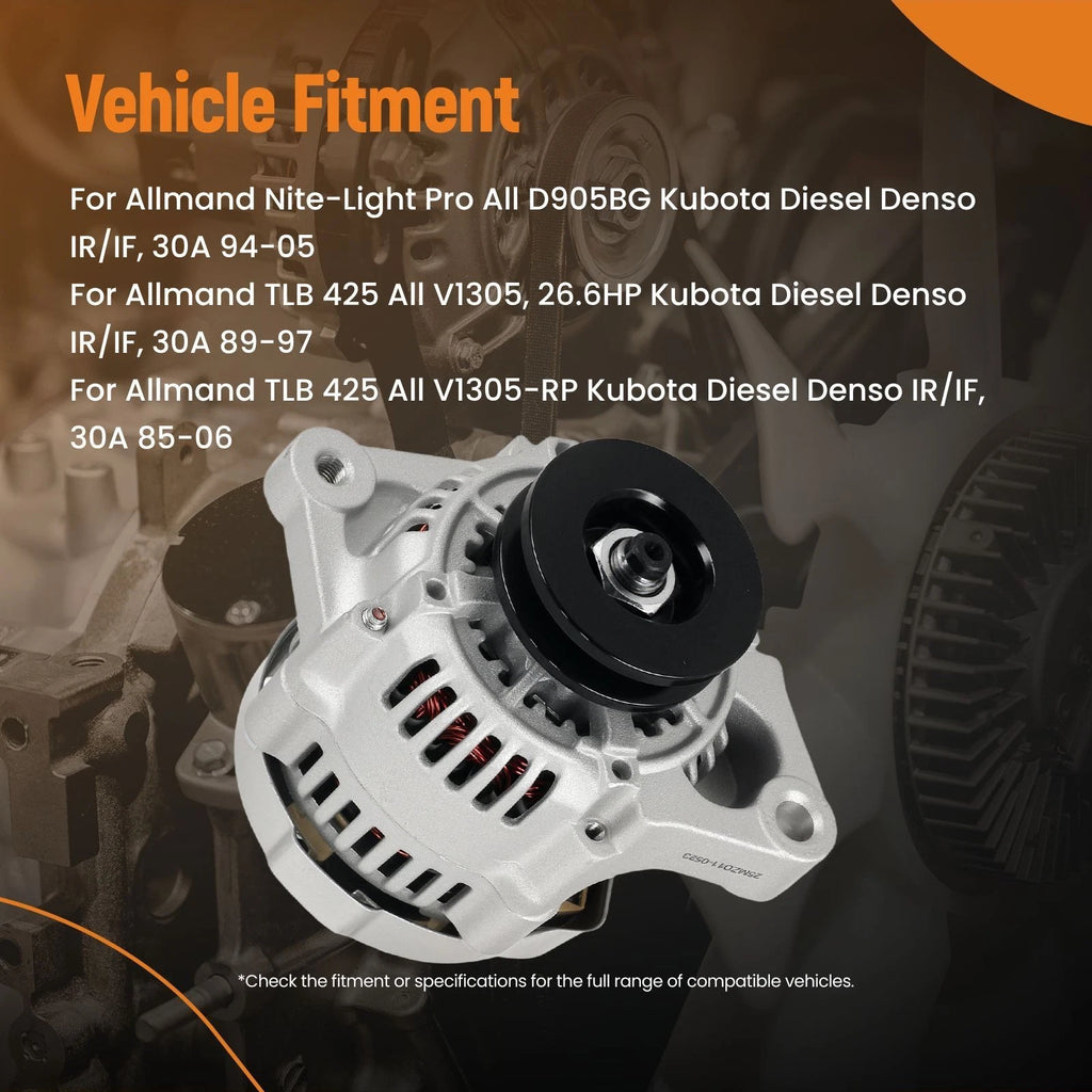 30A Alternator for Case 1825B/460 (1994–2007) Kubota V1505 V1505-B Diesel 12V