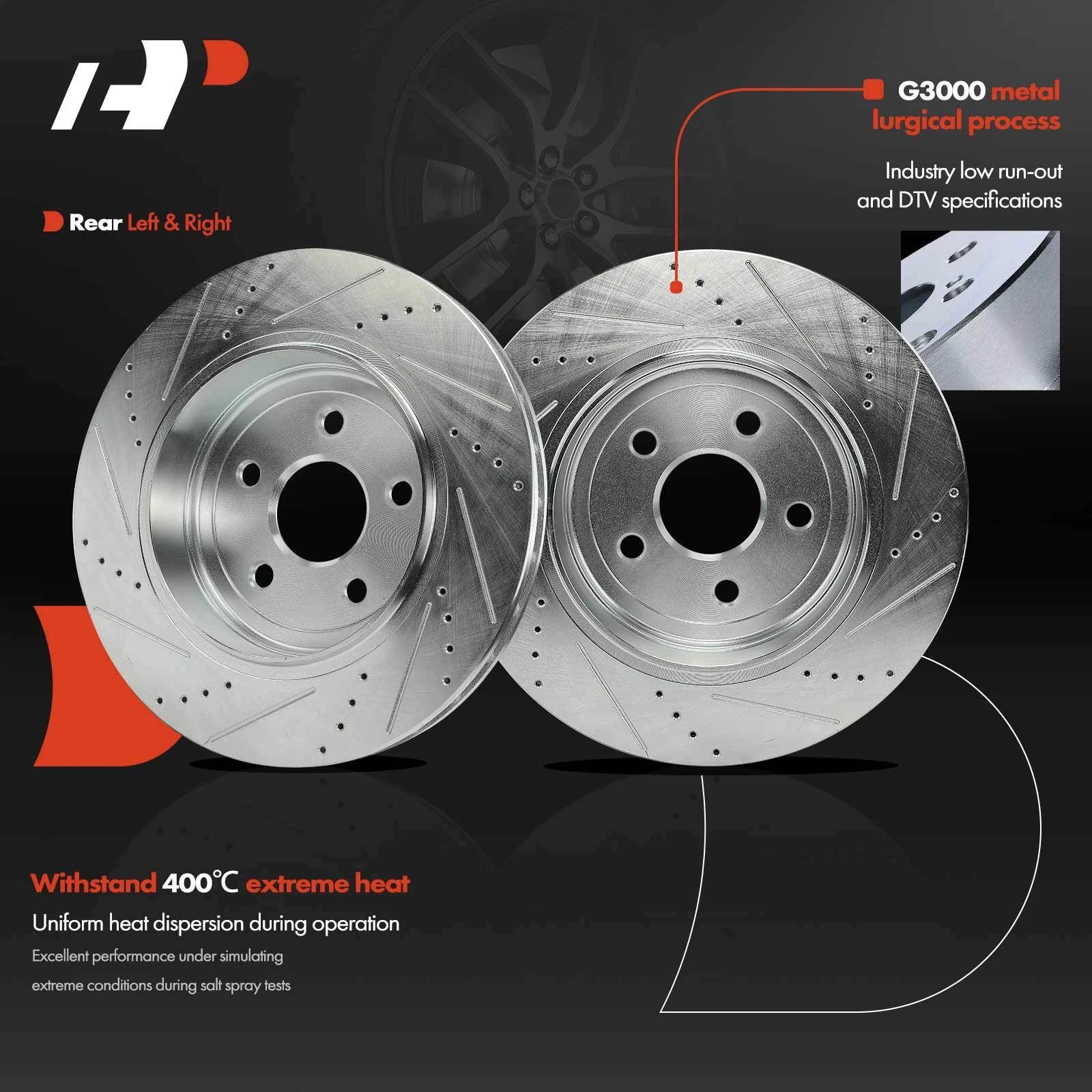 Rear Drilled Brake Rotors for Jeep Grand Cherokee Dodge Durango
