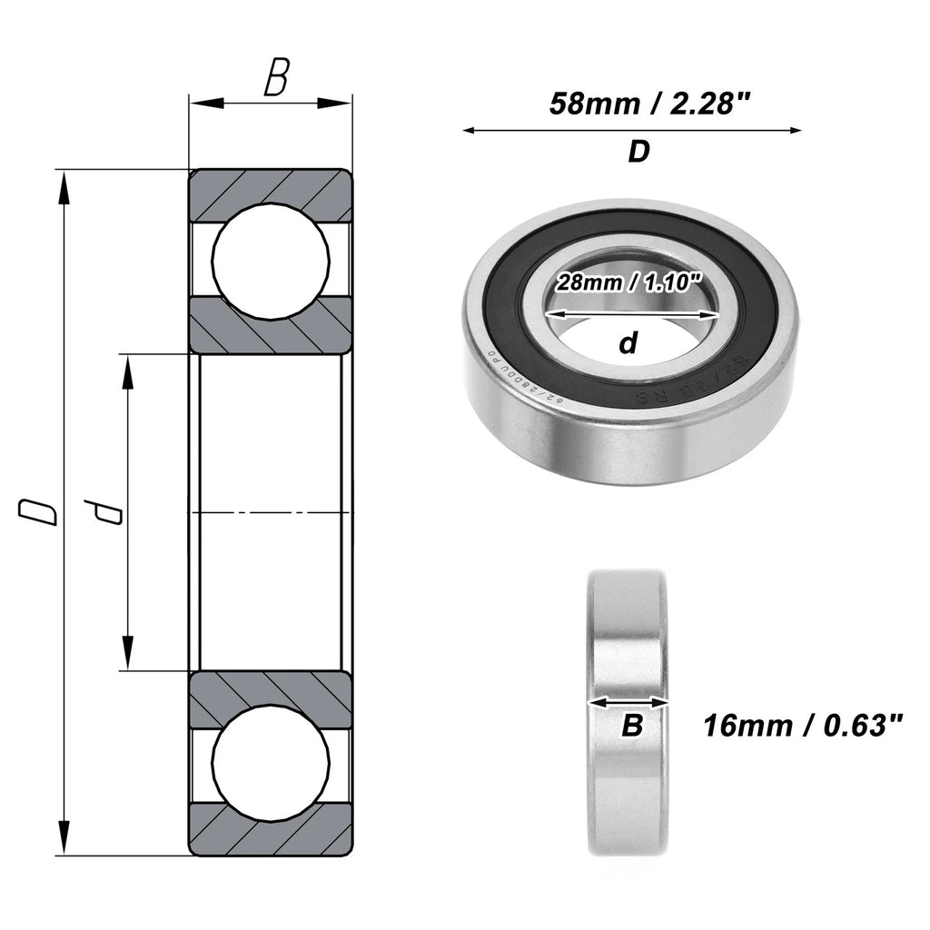 1 Pc 62/28DDU Deep Groove Ball Bearing for Scooter Skateboard (28x58x16mm)
