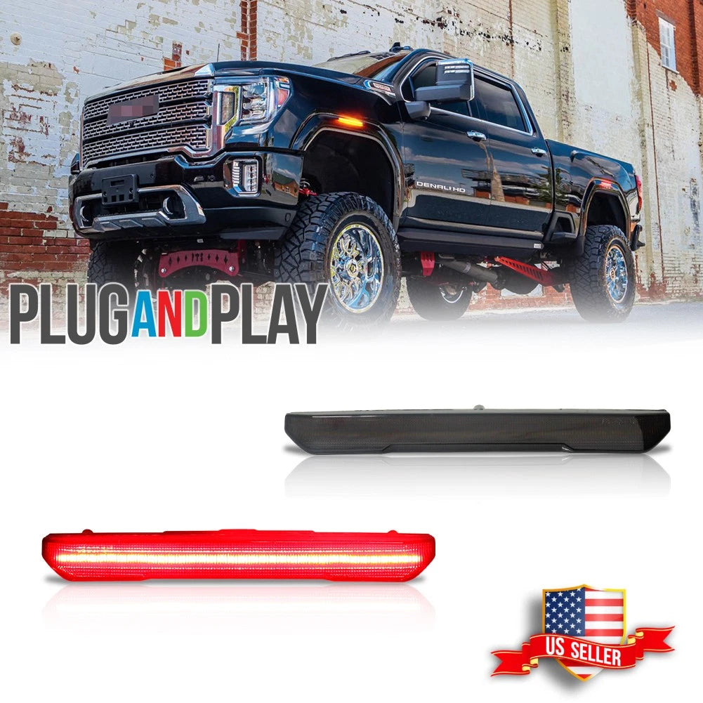 2X Smoke Lens Red LED Rear Side Marker Lights for GMC Sierra 2500 3500 (2020–2024)