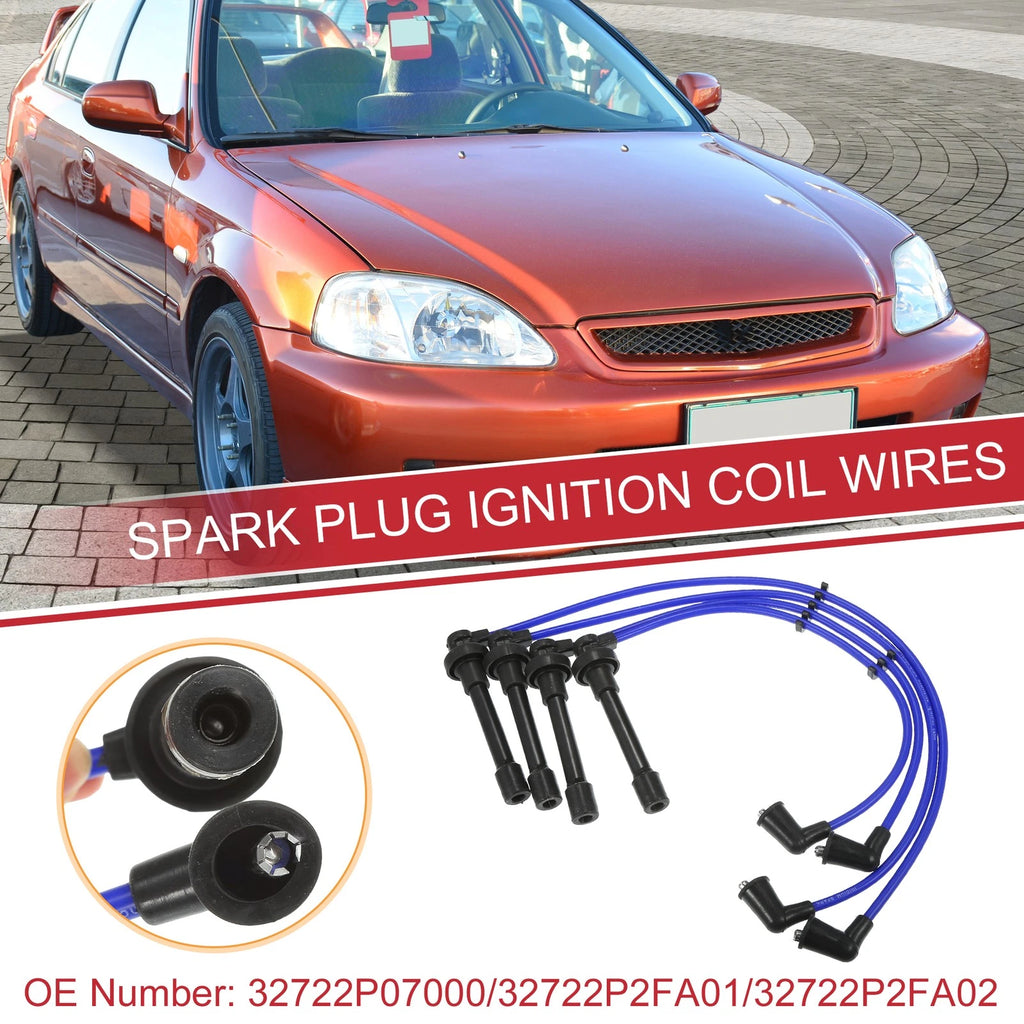 Set of 4 Spark Plug Wire Ignition Coil Cables No. 32722P2FA01 for Honda Civic (1992–2000)