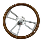 Polished 5 Spoke Steering Wheel Dark Wood Wrap with Rivets for Peterbilt Kenworth (2010–2025)