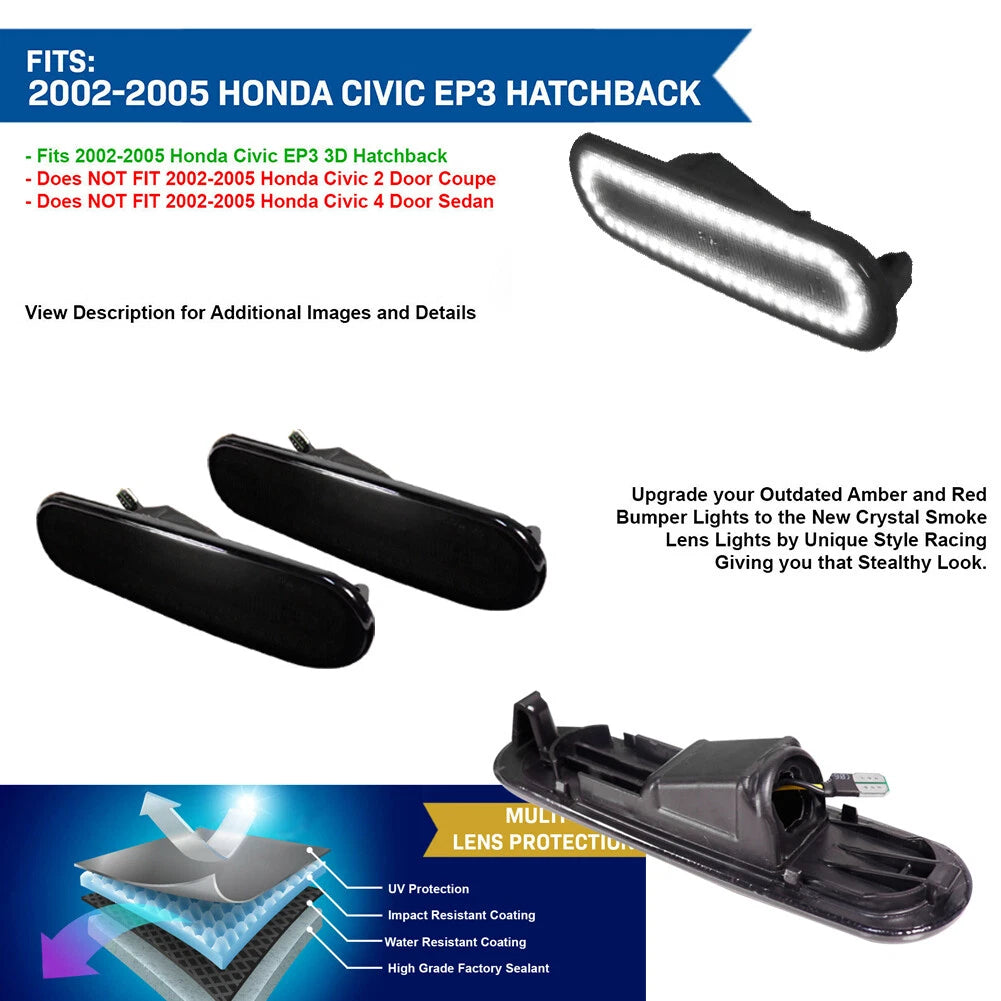 Smoked Lens White LED Side Marker Lights for Honda Civic Si (2002–2005)