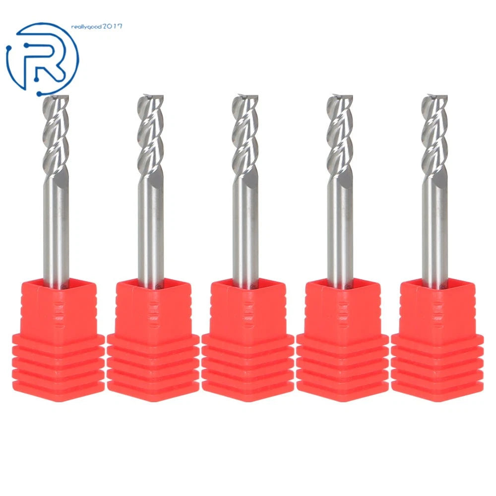 Set of 5 Carbide End Mills for Various Applications (3/16" Flute, 2" Length)