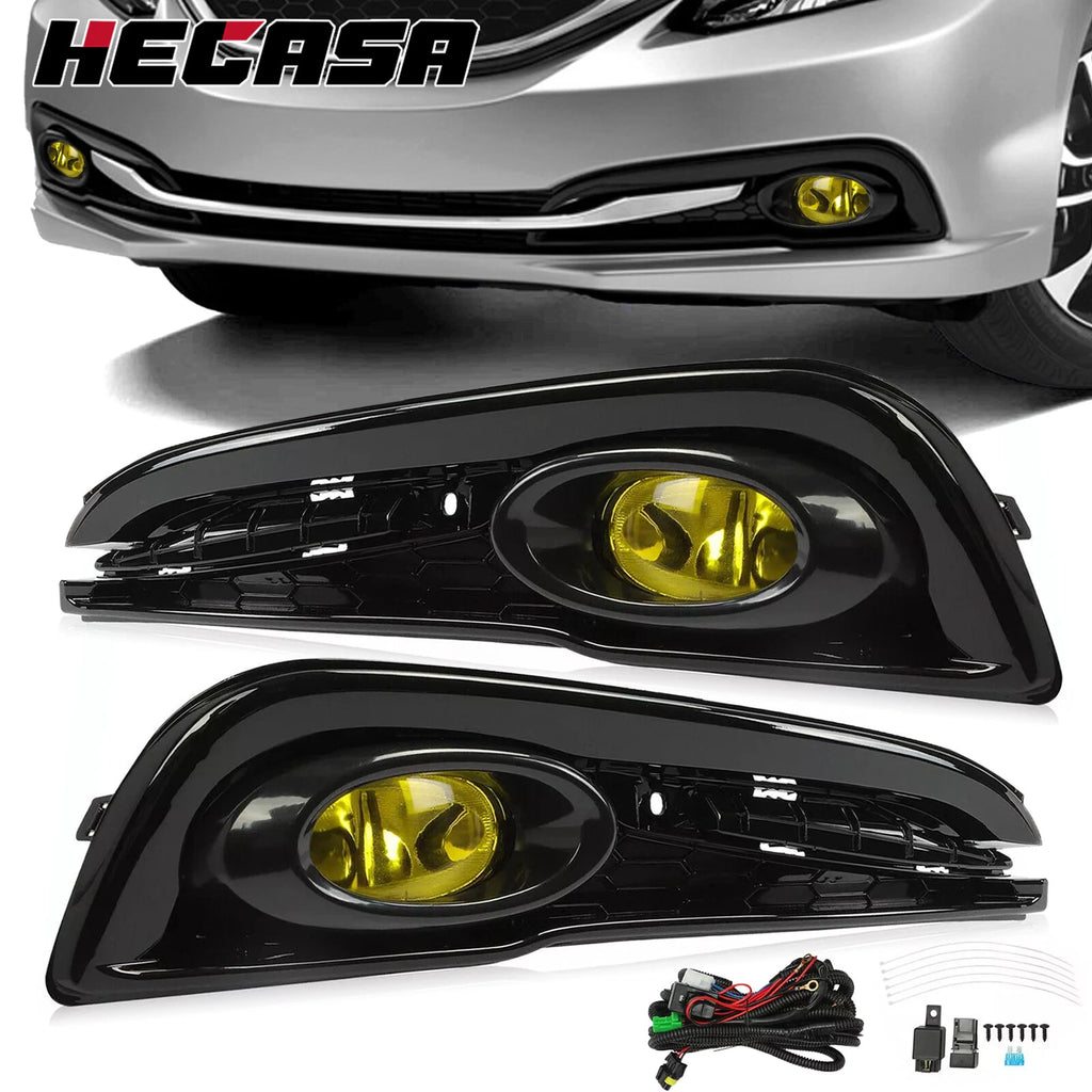 Set of 2 Yellow Fog Lights with Switch for Honda Civic 4DR Sedan (2013–2015)