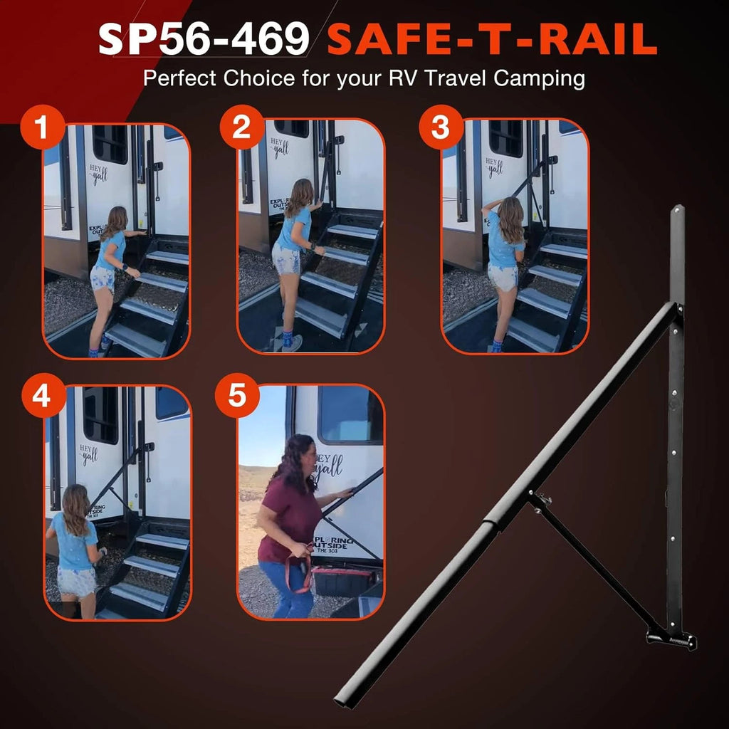 Antislip Safe-T-Rail Safety Handrail for Triple & Quad RV Steps