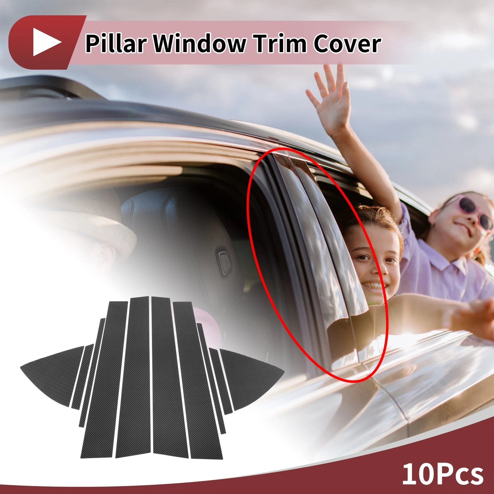 10 Pcs Car Door Pillar Window Trim for Toyota Vios (2014–2023) Carbon Fiber