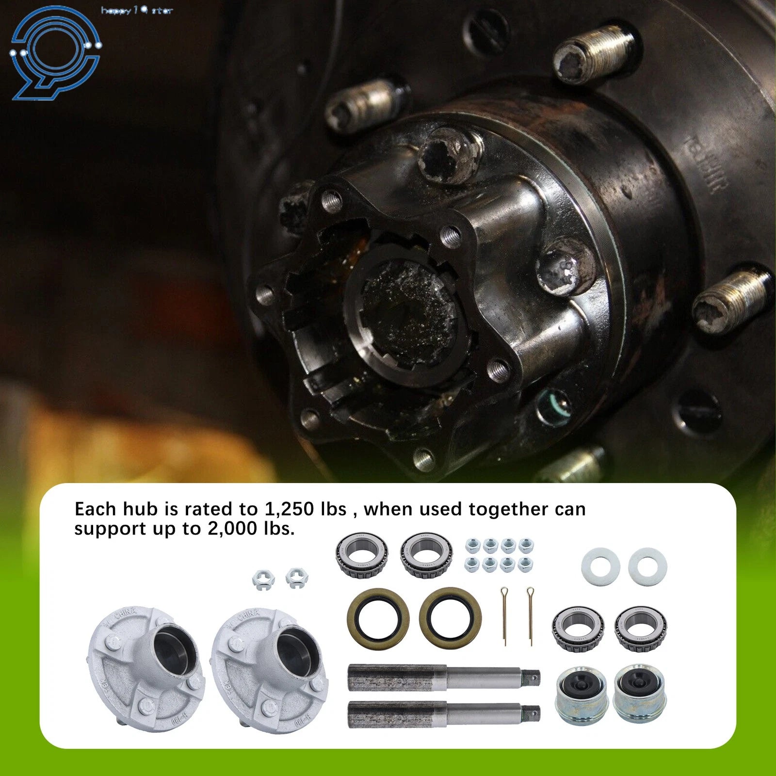 Set of 2 Trailer Axle Kits for 4 on 4" Bolt Idler (Compatible Models)