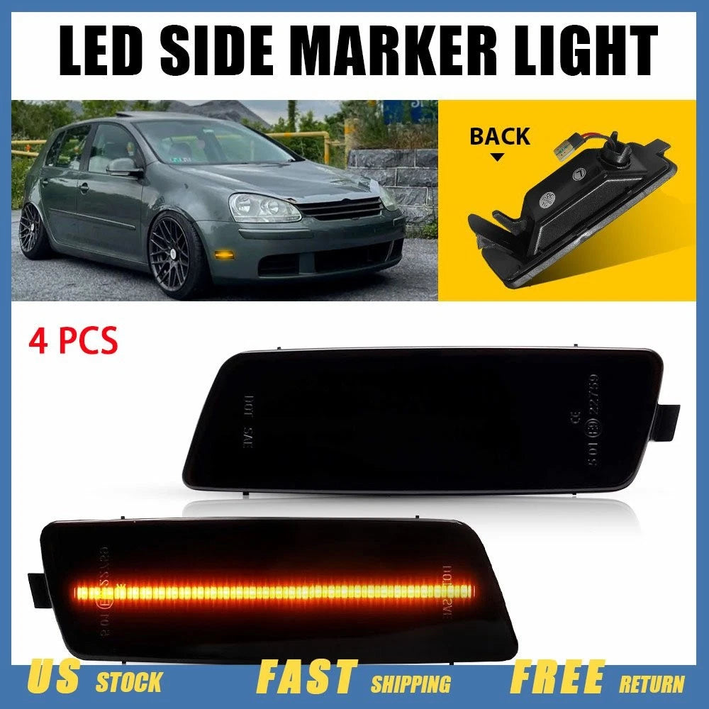 4X Smoked LED Amber Front Side Marker Light for VW Golf GTI Rabbit (2006–2009)