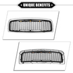 Front Grille Assembly with LED Lights for Dodge (Chrome, Silver, Gloss Black)