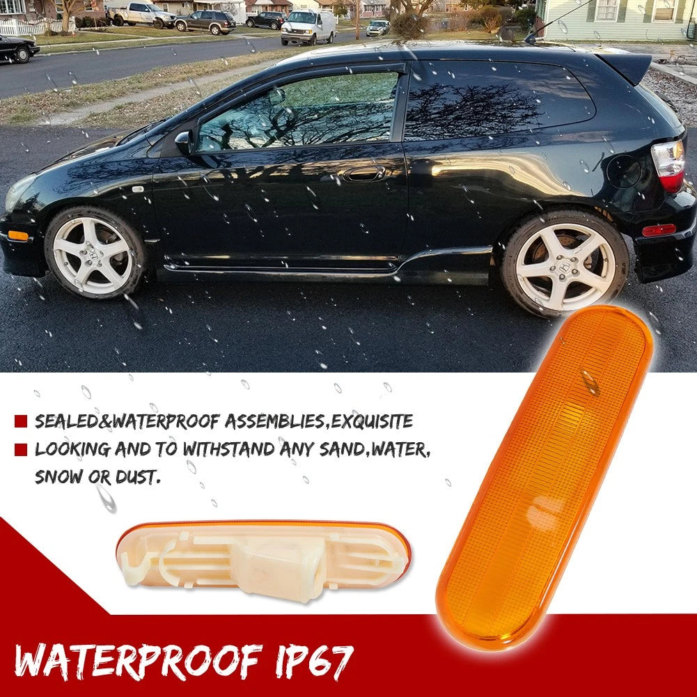 2X Amber Lens Front Bumper Side Marker Lights for Honda Civic Si (2002–2005)