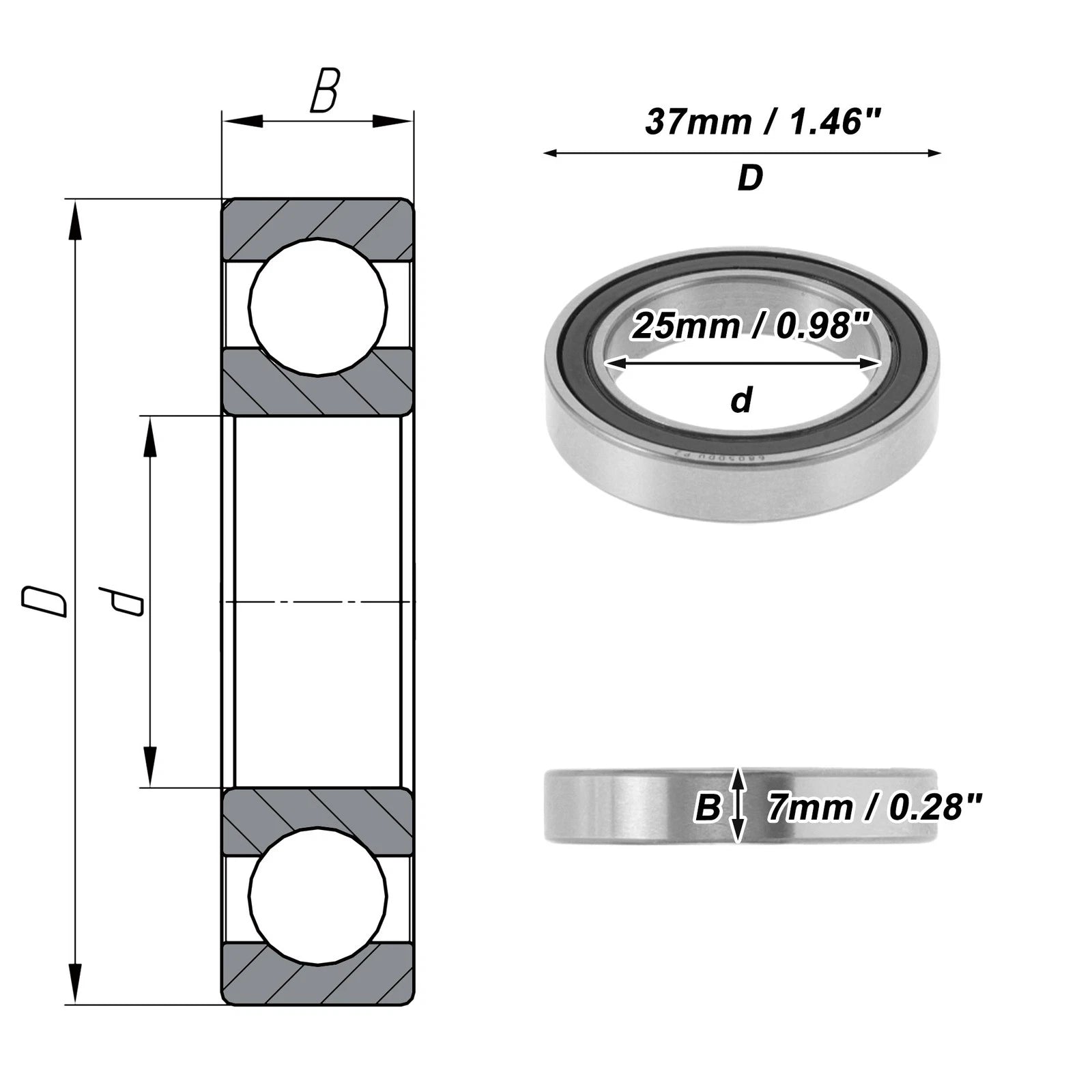 Deep Groove Ball Bearing 6805DDU for Scooter Skateboard Wheel (P2 25x37x7mm)