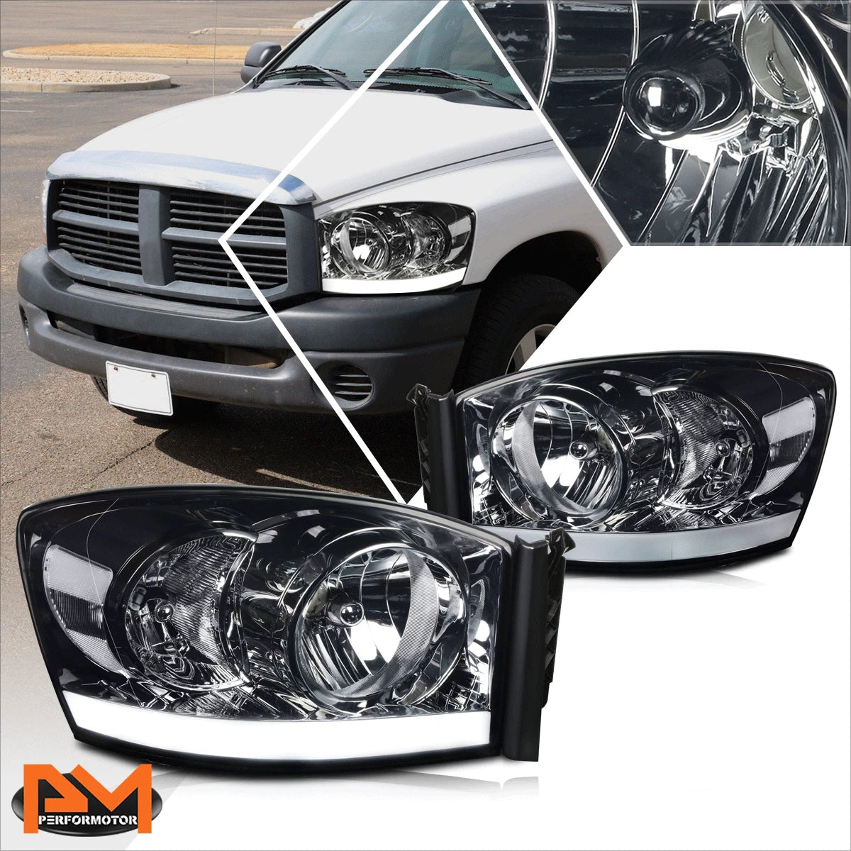 LED DRL Headlight/Lamp for Dodge Ram 1500-3500 (2006–2009) Smoked Housing