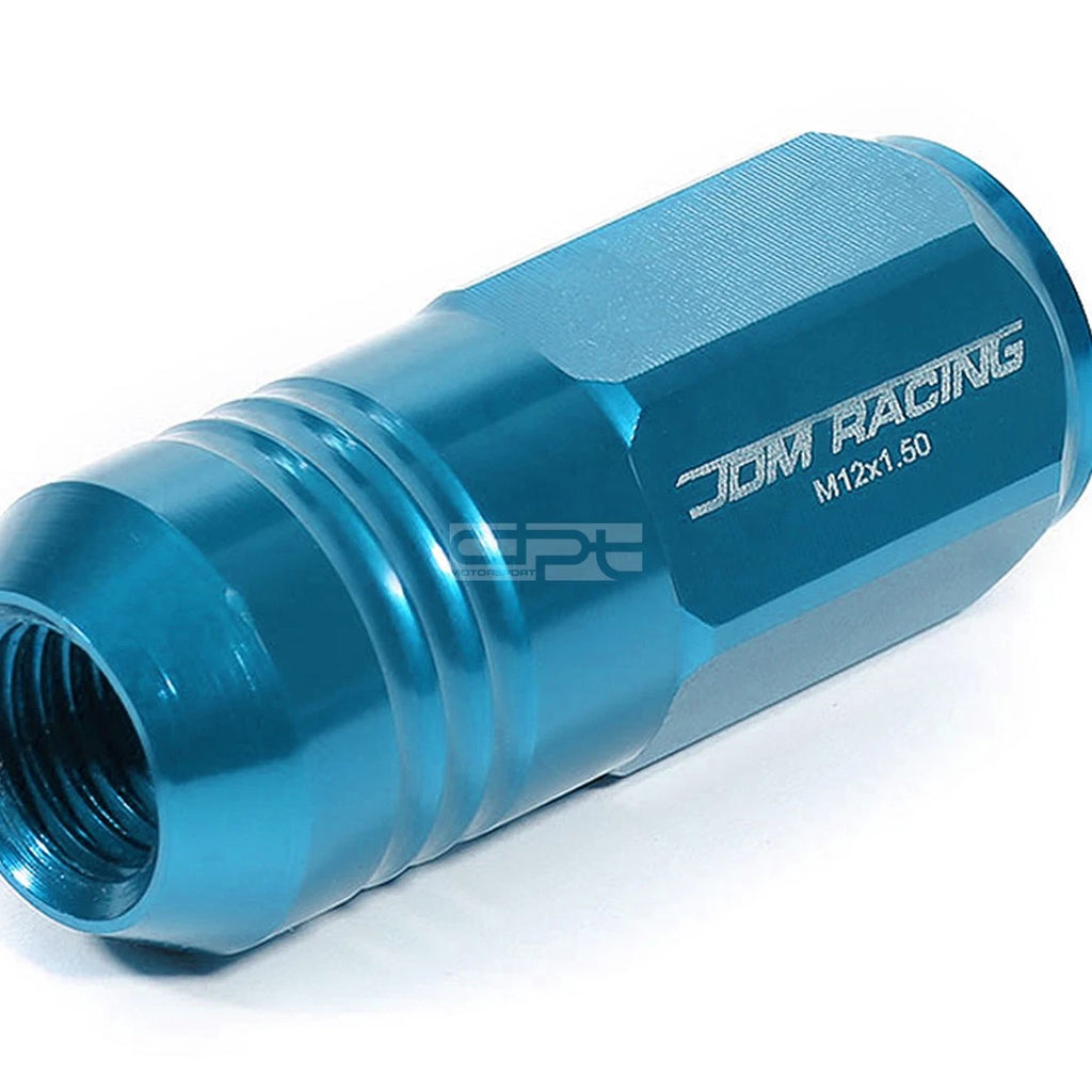 Set of 20 Closed End M12x1.5 50mm Tall Sky Blue Aluminum Lug Nuts + Adapter