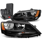 Pair of Black Housing Amber Side Headlights for Volkswagen Jetta (2011–2018)