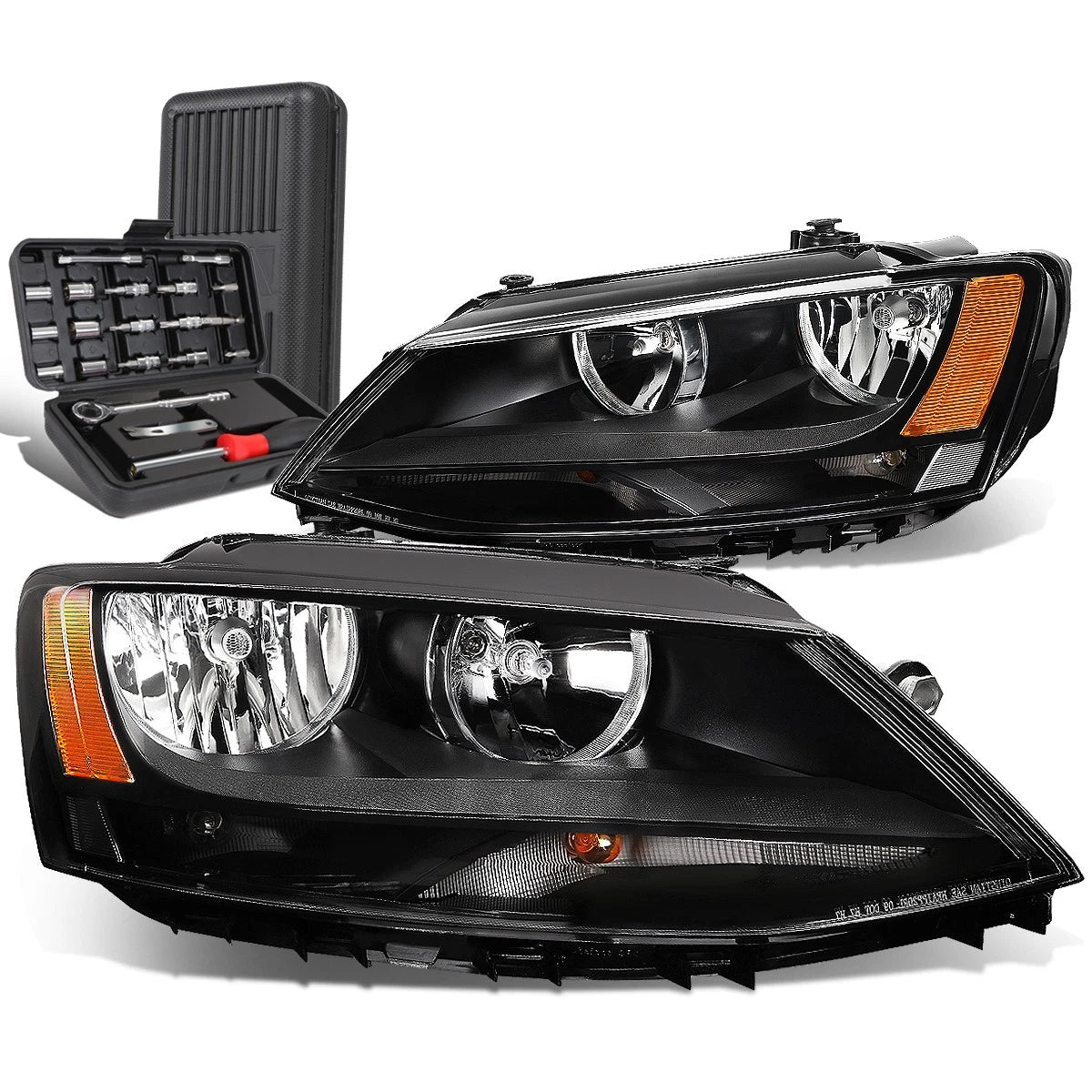 Pair of Black Housing Amber Side Headlights for Volkswagen Jetta (2011–2018)