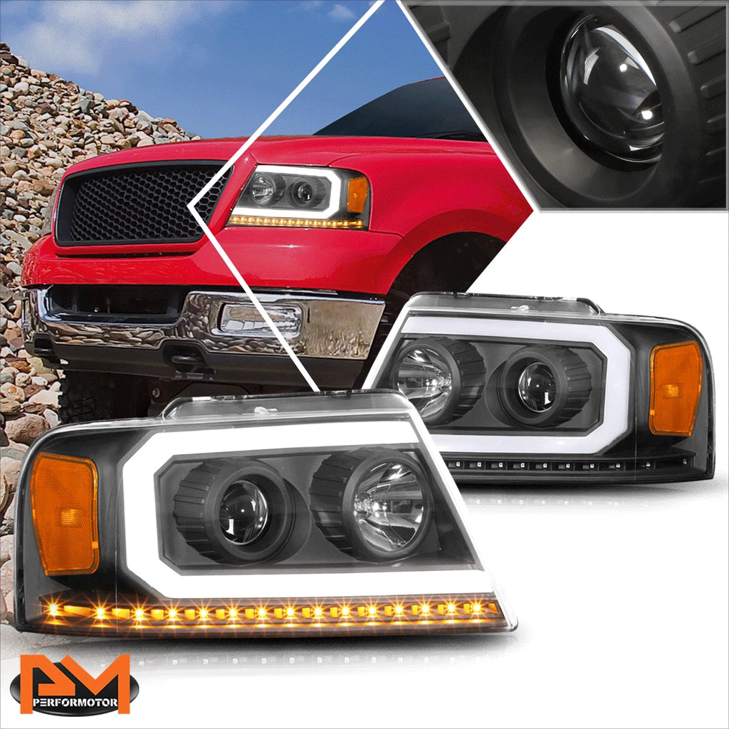 LED DRL Sequential Turn Signal Projector Headlights for F150 (2004–2008)