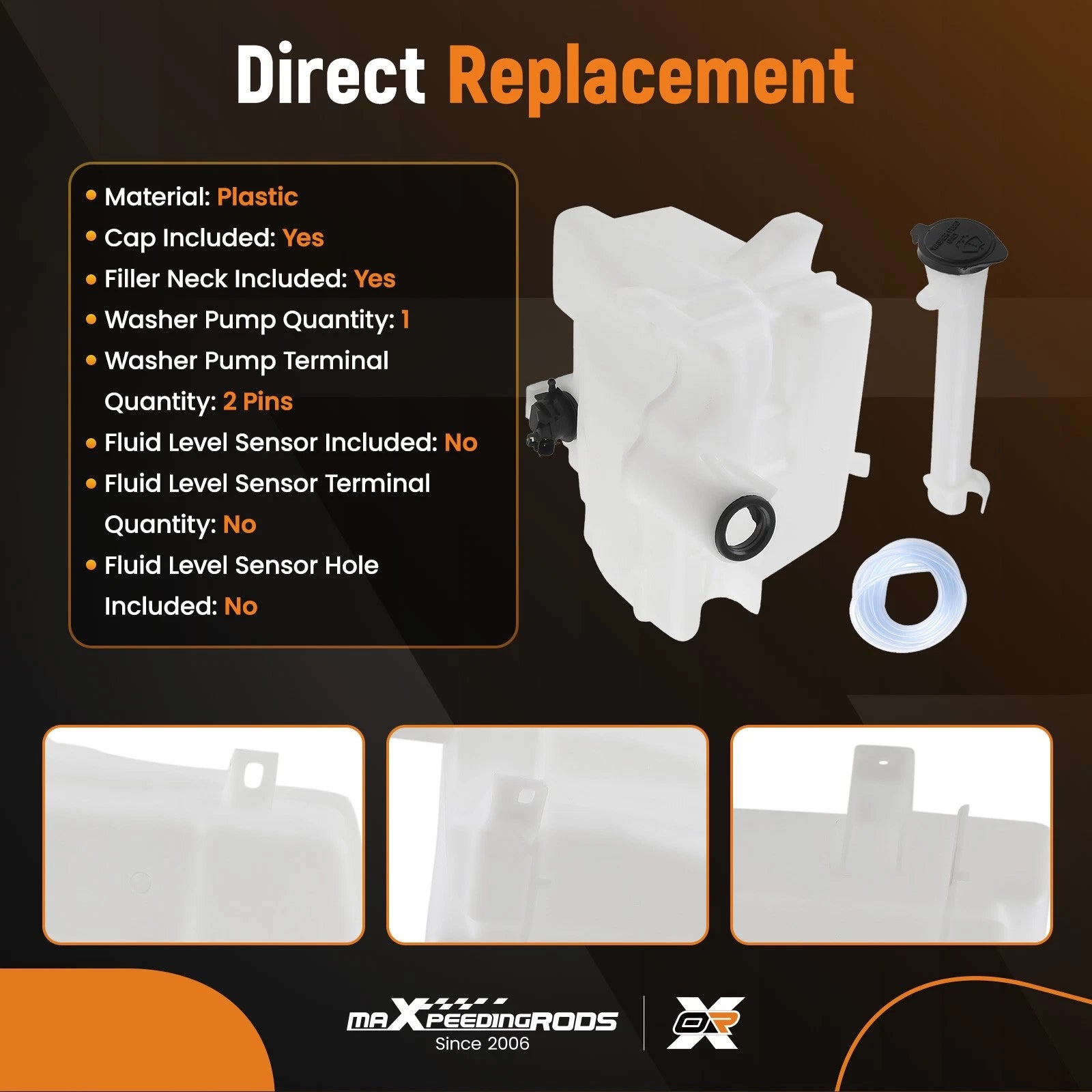 Windshield Washer Reservoir Tank Cap & Pump for Toyota Corolla (2014–2019) 8531502520