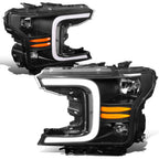 LED DRL Headlights for Ford F150 (2018–2020) - Black/Clear, Sequential Signal