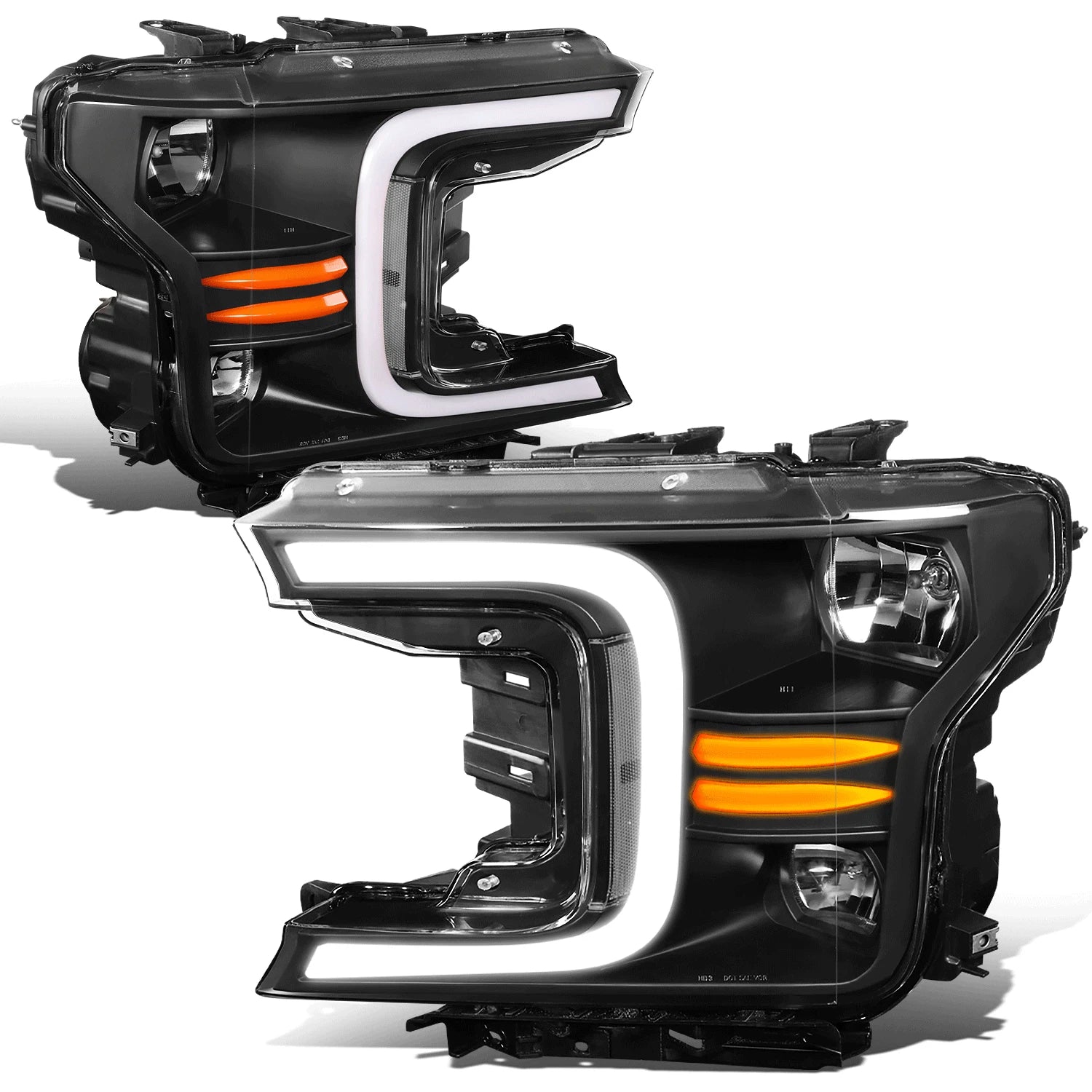 LED DRL Headlights for Ford F150 (2018–2020) - Black/Clear, Sequential Signal
