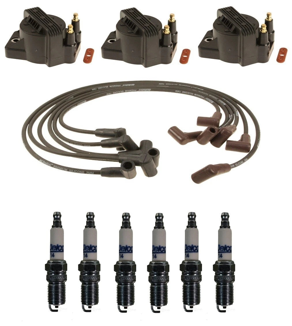 Ignition Wires, 3 Coils, 6 Spark Plugs Kit for Chevy Pontiac 3.8L V6 (1995–1999)