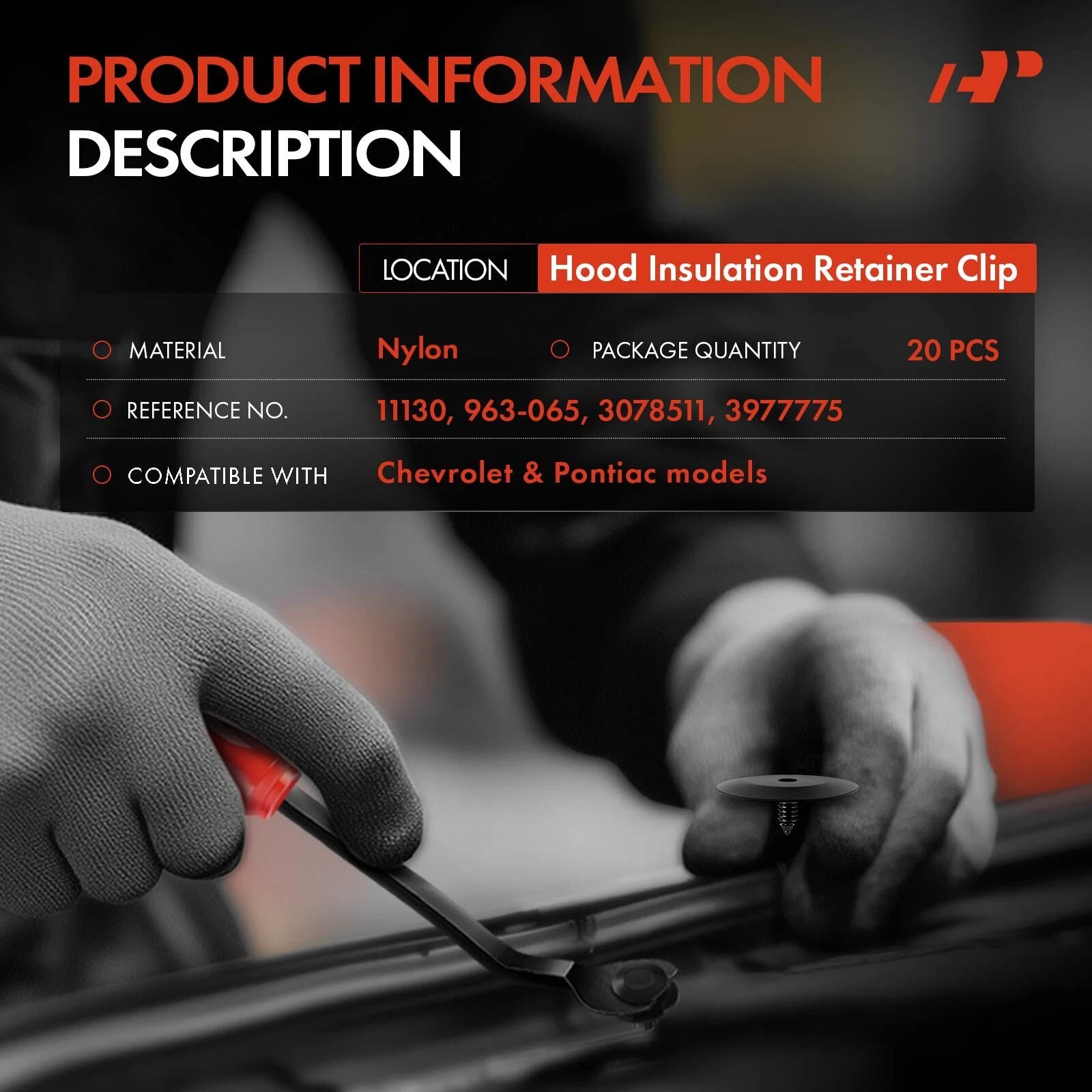 Nylon Hood Insulation Retainer Clip for Chevy Impala Camaro (20x7.94mm 2014–2024)