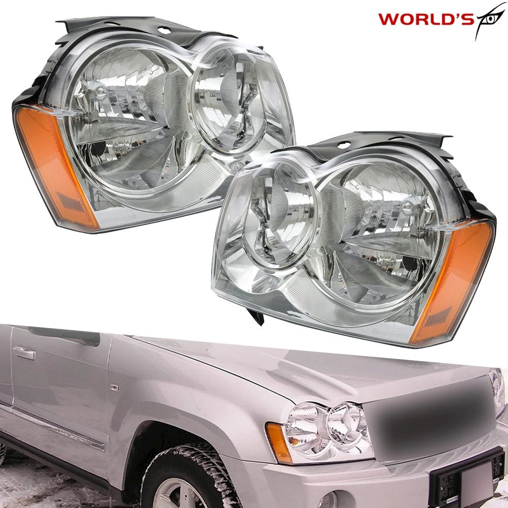Set of 2 Headlight Assemblies for Jeep Grand Cherokee (2005–2007) Chrome