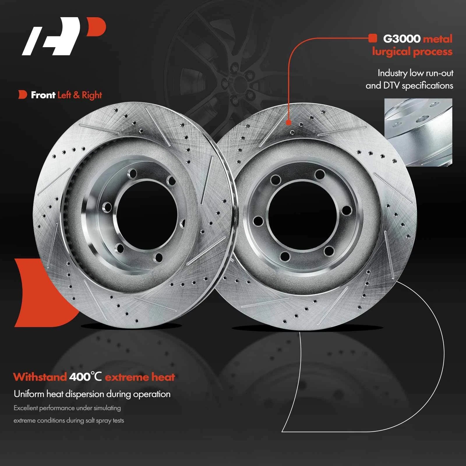 Front Side Drilled Brake Rotors for Toyota 4Runner Lexus GX470 (2003–2009)