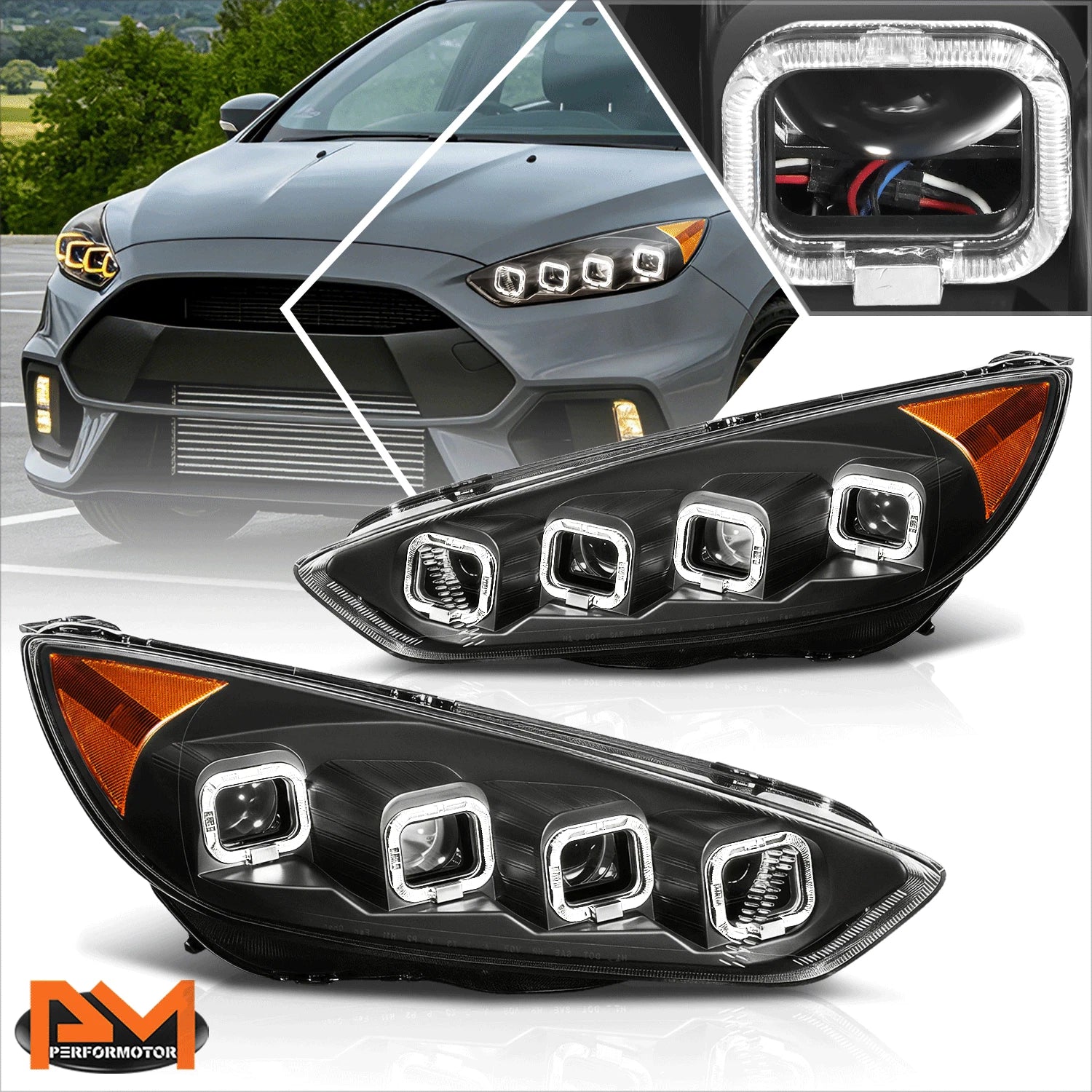 Quad Sequential LED DRL Projector Headlights for Ford Focus (2015–2018)