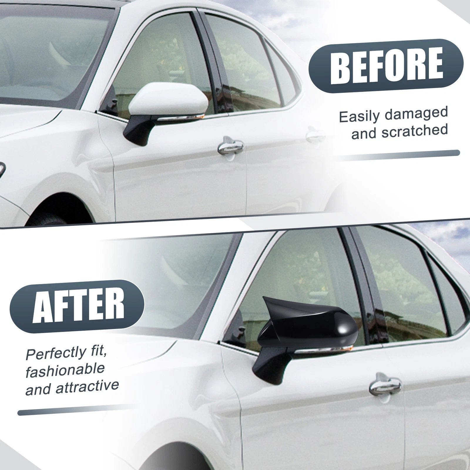 1 Pair Rearview Mirror Cover Overlay Gloss Black for Toyota Camry (2018–2020)