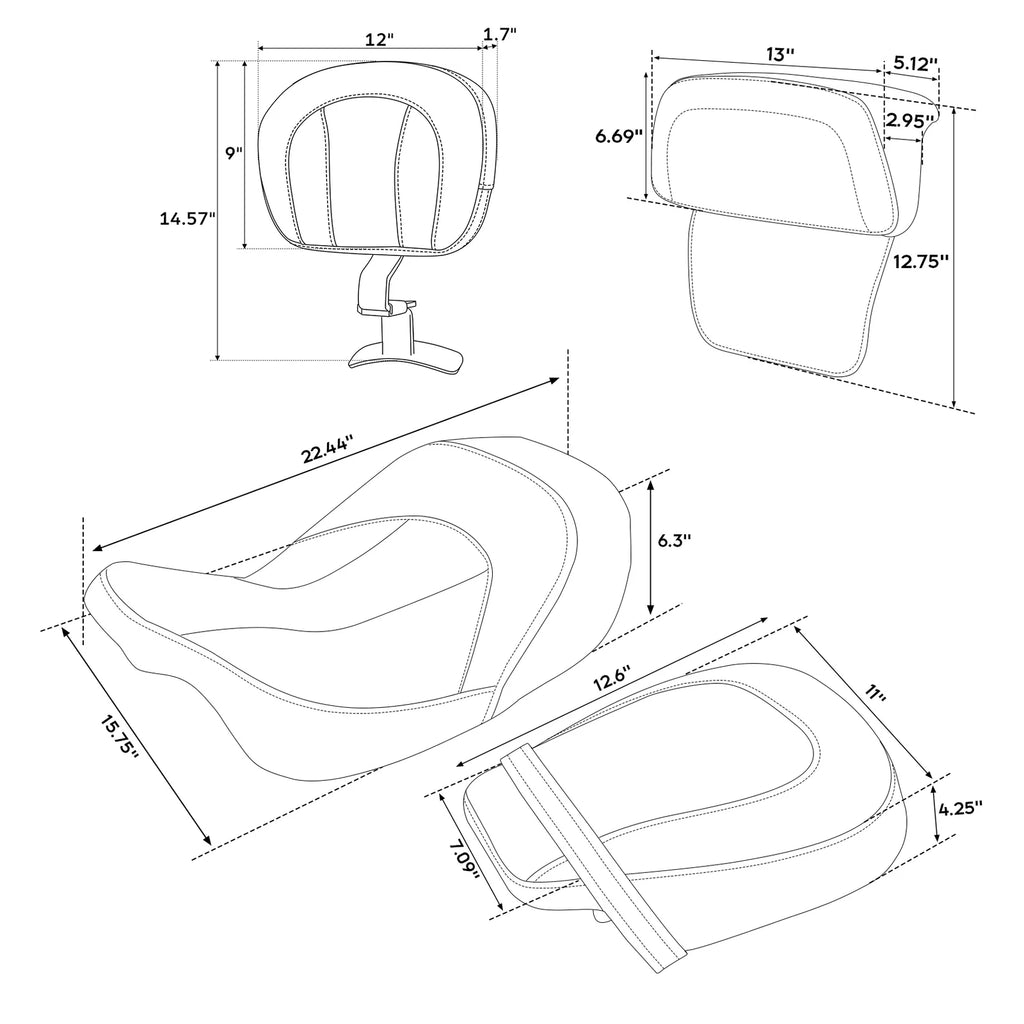 Driver Passenger Seat & Backrest for Harley Touring CVO Street Glide (2014–2023)