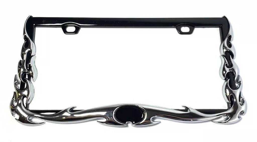 License Plate Frame Holder Chrome Black Metal Flame for Universal Car Truck SUV (Any)