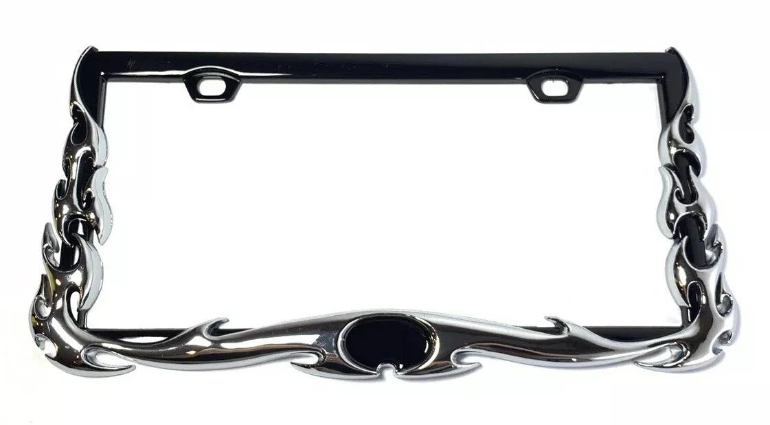 License Plate Frame Holder Chrome Black Metal Flame for Universal Car Truck SUV (Any)