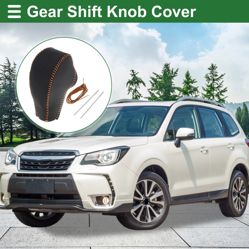 Gear Shift Knob Cover for Subaru Forester (2014–2017) Black Brown Faux Leather