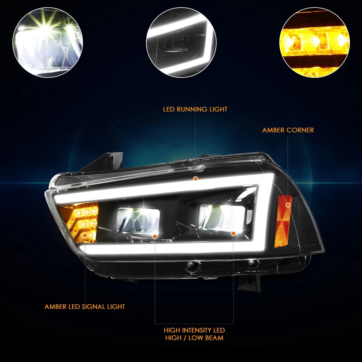 LED DRL Sequential Turn Signal Headlights for Dodge Charger (2011–2014)