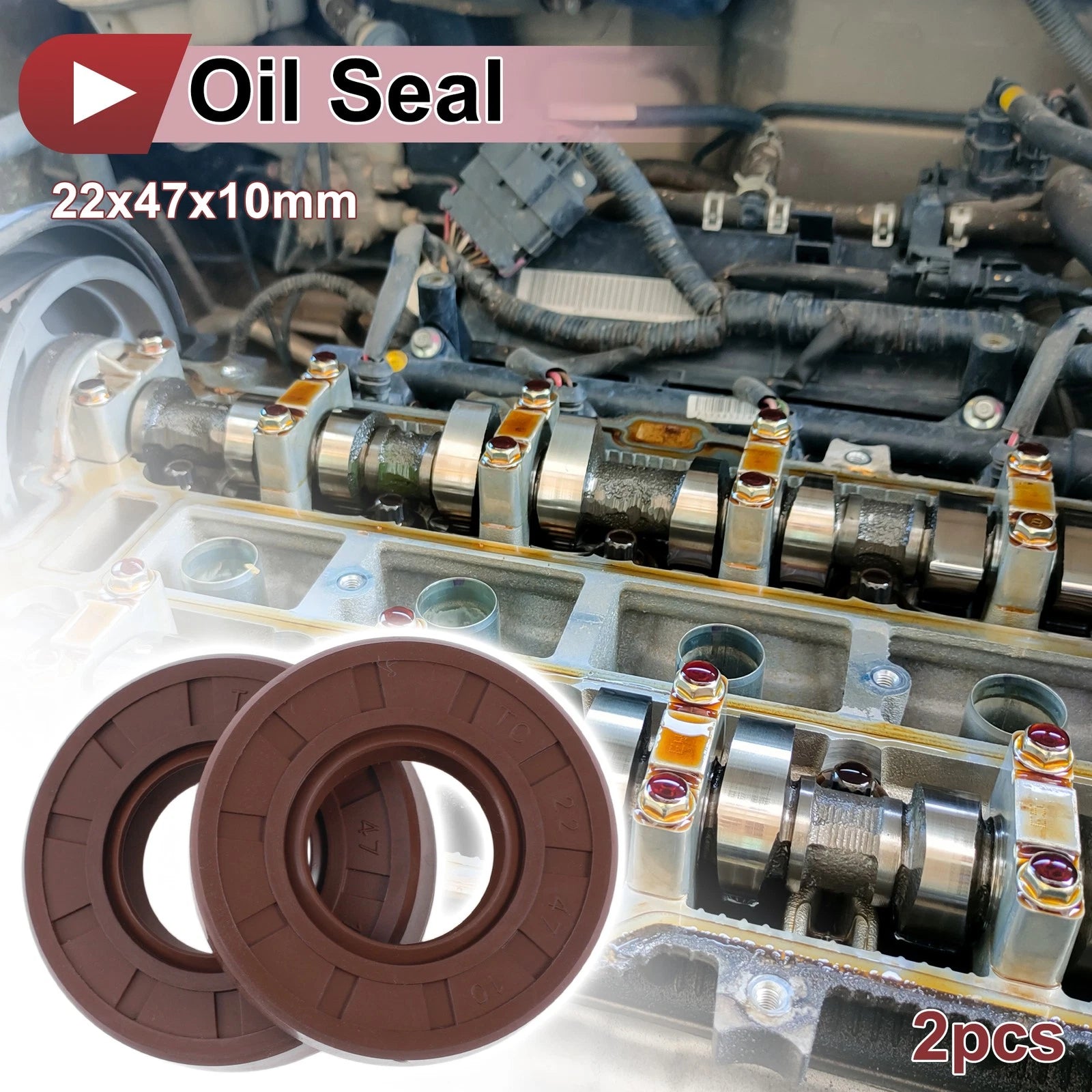 2X Oil Seal Rotary Shaft Seal FKM Rubber 22x47x10mm for Various Models