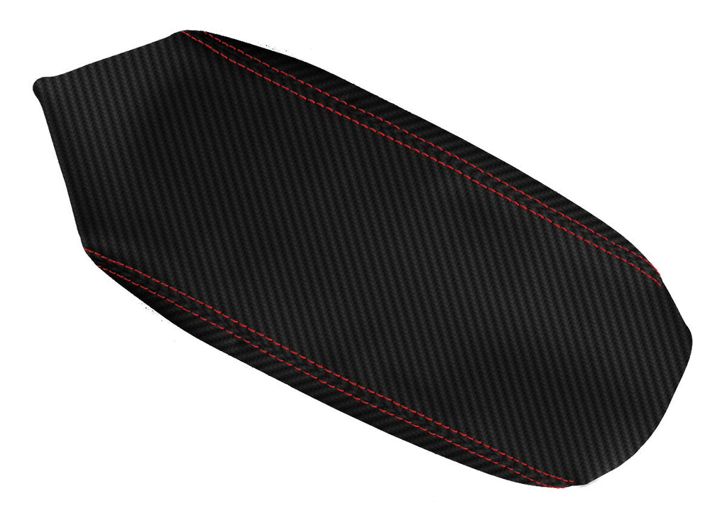Console Lid Armrest Cover for Mitsubishi Lancer (2008–2016) Carbon Fiber Red Stitch