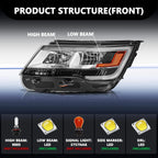 LH+RH Headlight Assembly for Ford Explorer (2016–2019) LED DRL, Chrome