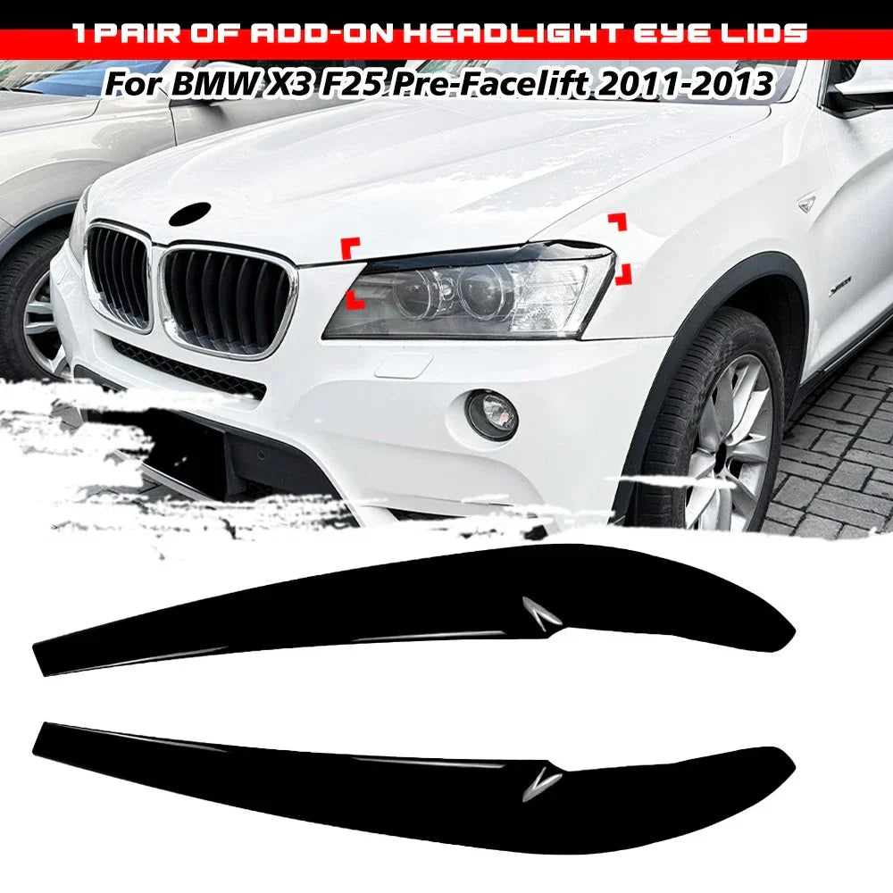 Pair Gloss Black Headlight Eye Lids Covers for BMW X3 (2011–2013)
