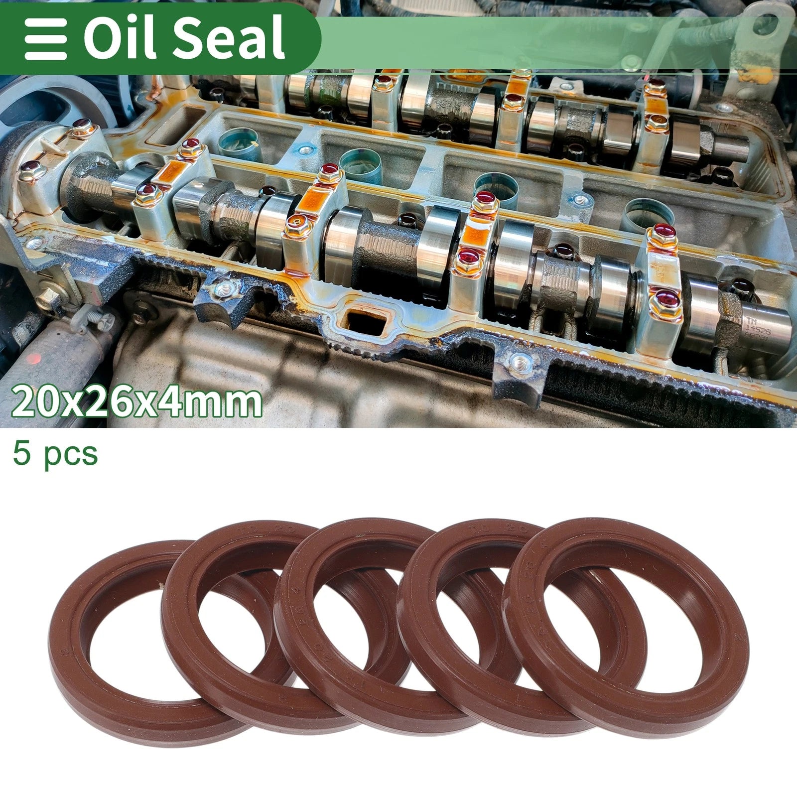 Set of 5 Oil Seal Rotary Shaft Seal FKM Rubber 20x26x4mm