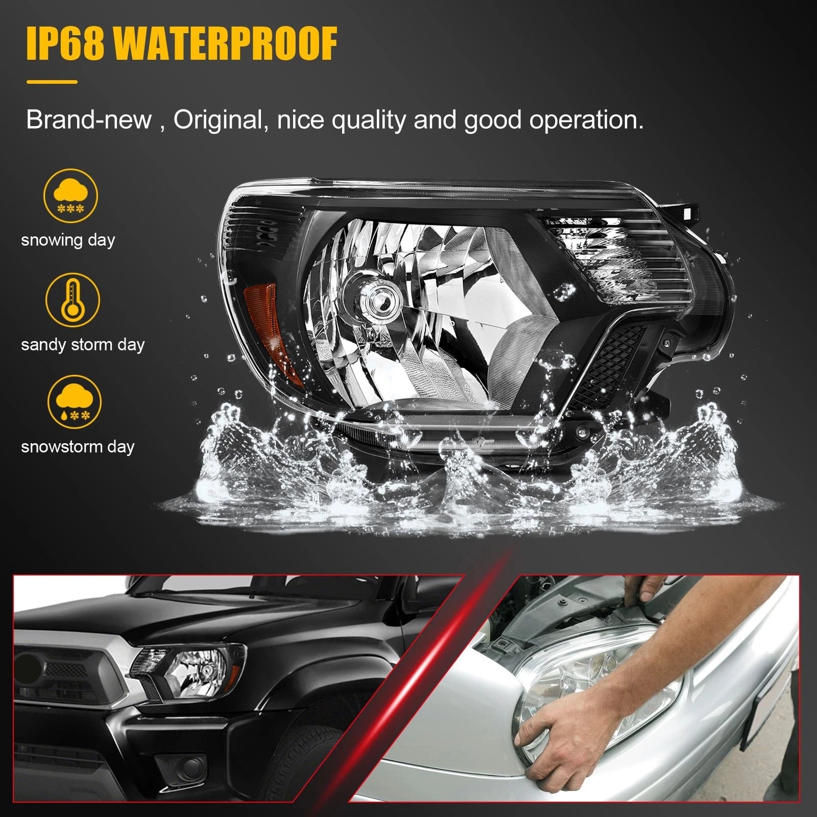 Headlight Assembly for Toyota Tacoma (2012–2015) Black Amber Left Right