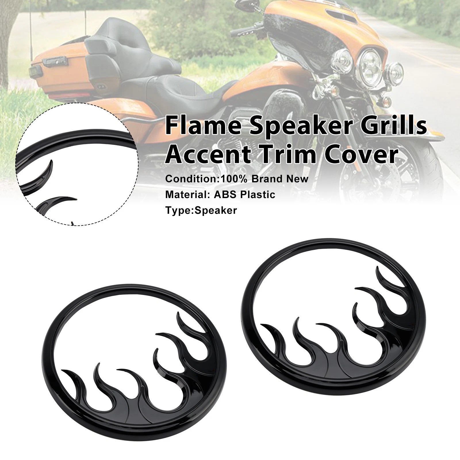 Flame Speaker Grills Accent Trim Cover for Harley Touring Electra Glide (2014–2023)