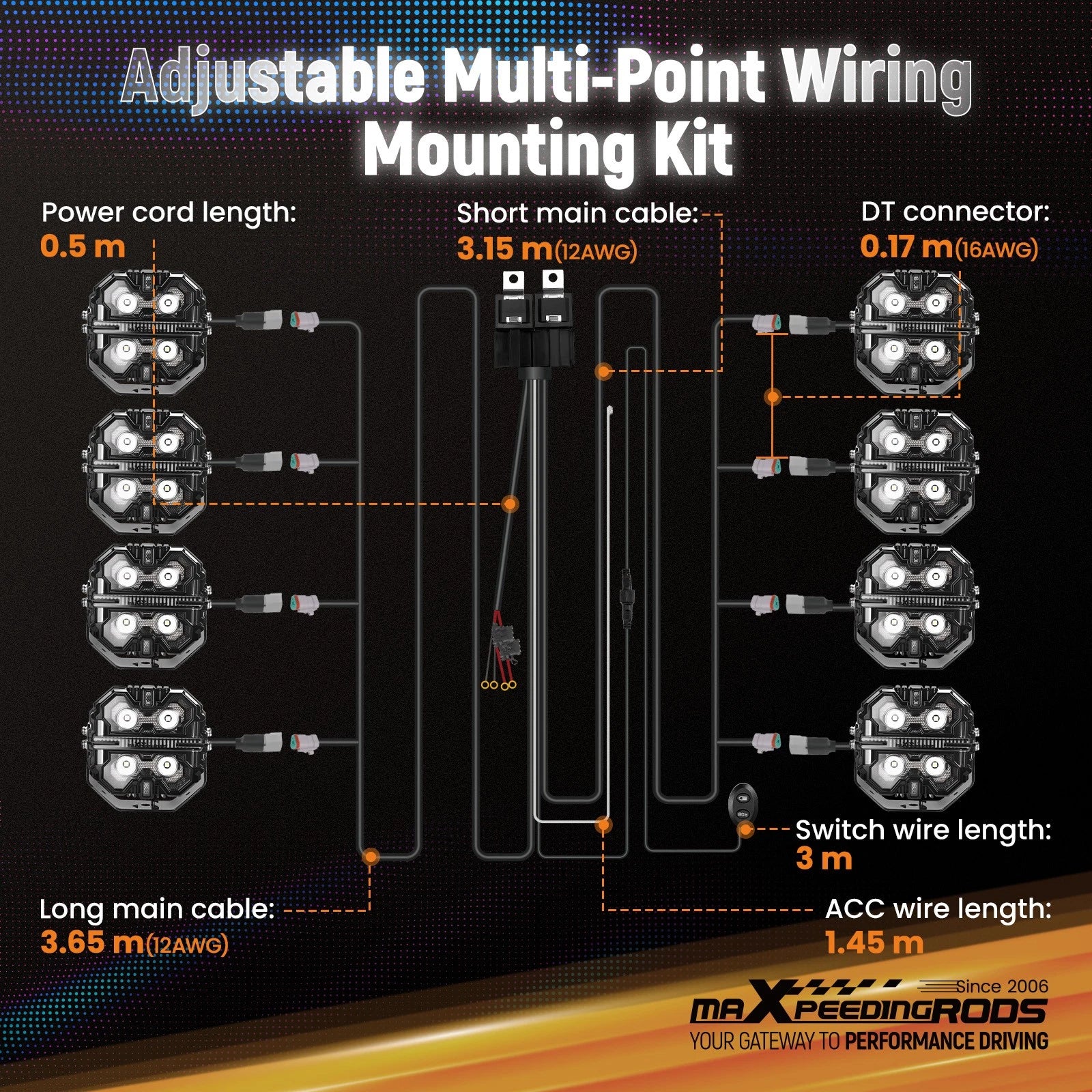 RGB LED Light Wiring Harness for maXpeedingrods 3.5/5inch (3-PIN DT)