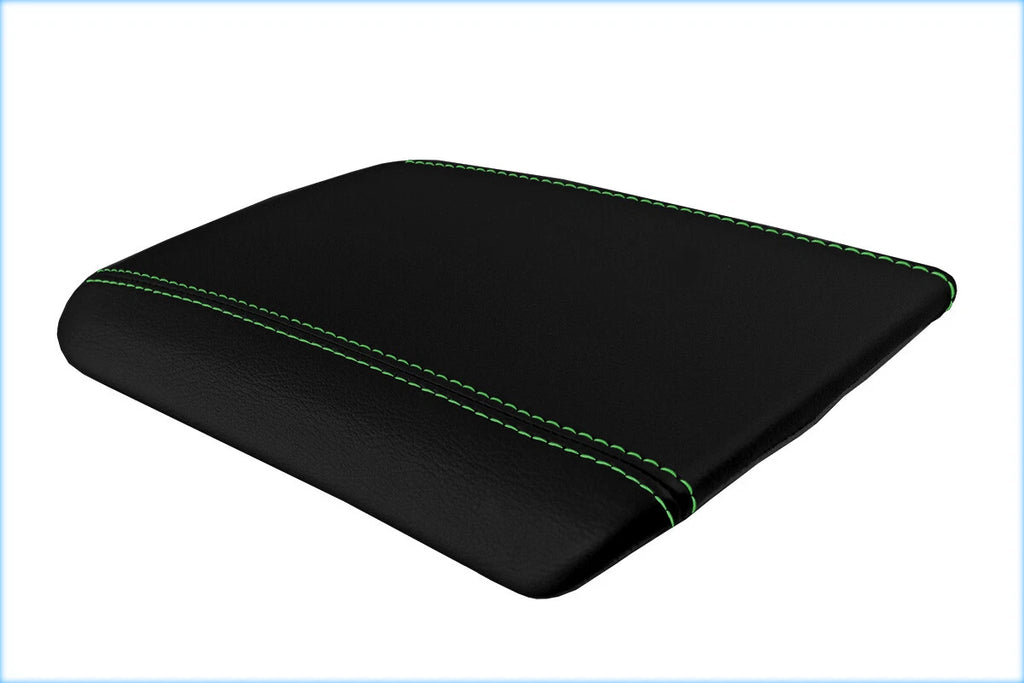 Leather Console Lid Armrest Cover for Ford Mustang (2005–2009) Green Stitch