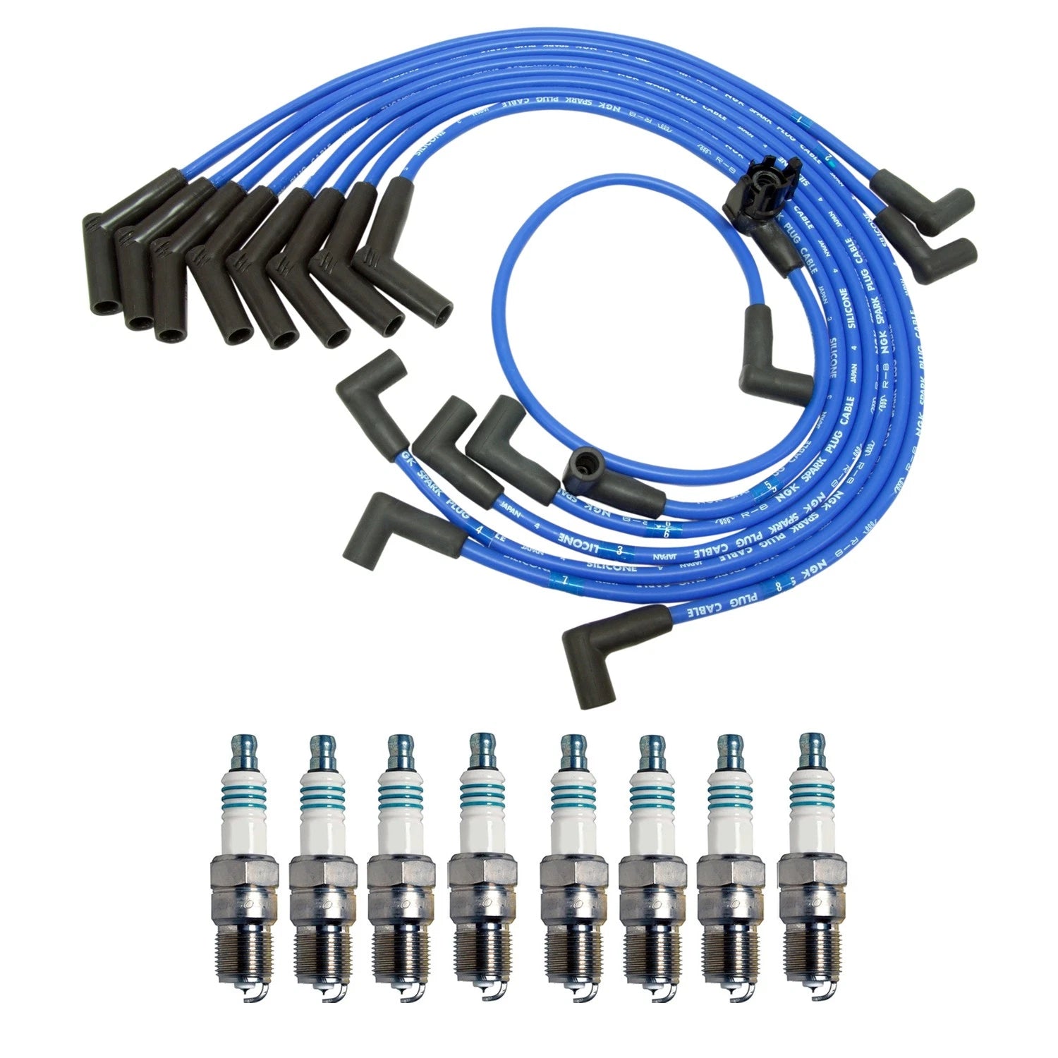 NGK 8mm Wire Set & Denso Iridium Spark Plug Kit for Mustang SVT Cobra (1994–2004)