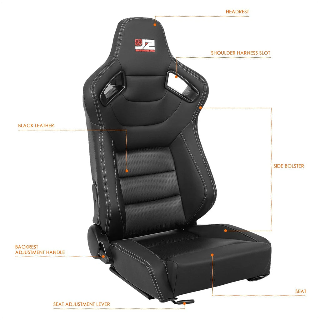 Pair of Reclinable Racing Bucket Seats for J2 Engineering (38" H x 21" W x 23" D)