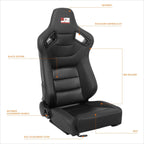 Pair of Reclinable Racing Bucket Seats for J2 Engineering (38" H x 21" W x 23" D)