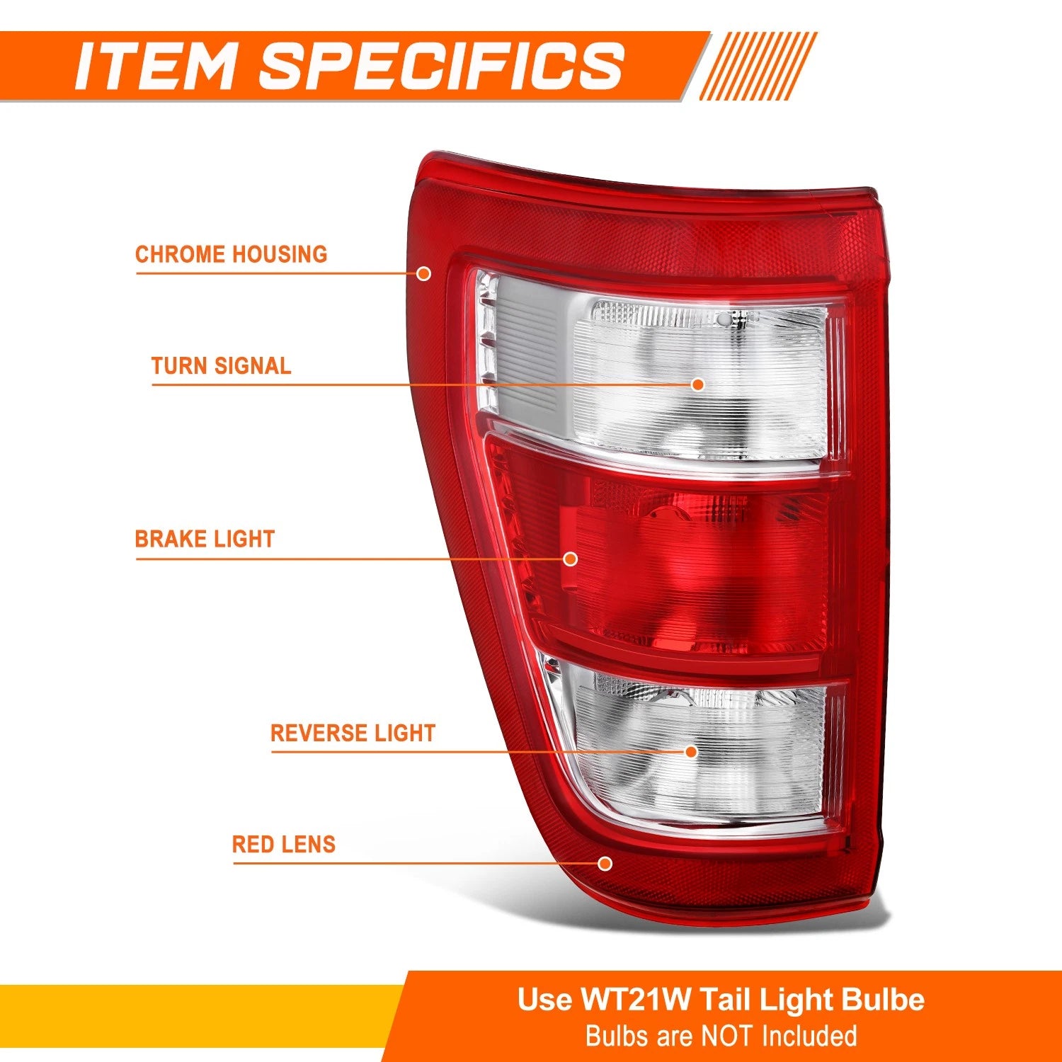 Driver Side Chrome Housing Tail Brake Light for Ford F-150 (2021–2023)