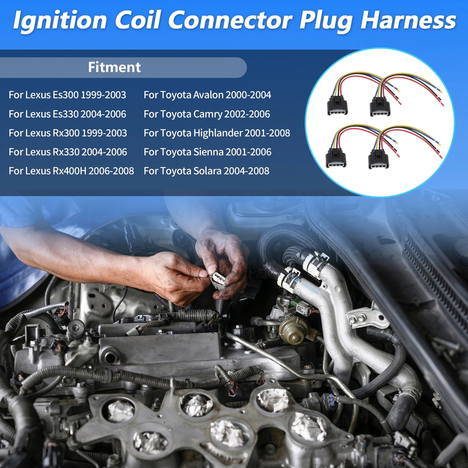 Set of 4 Ignition Coil Connector Plug Harness for Lexus ES300 (1999–2003) No.UF267/C1175